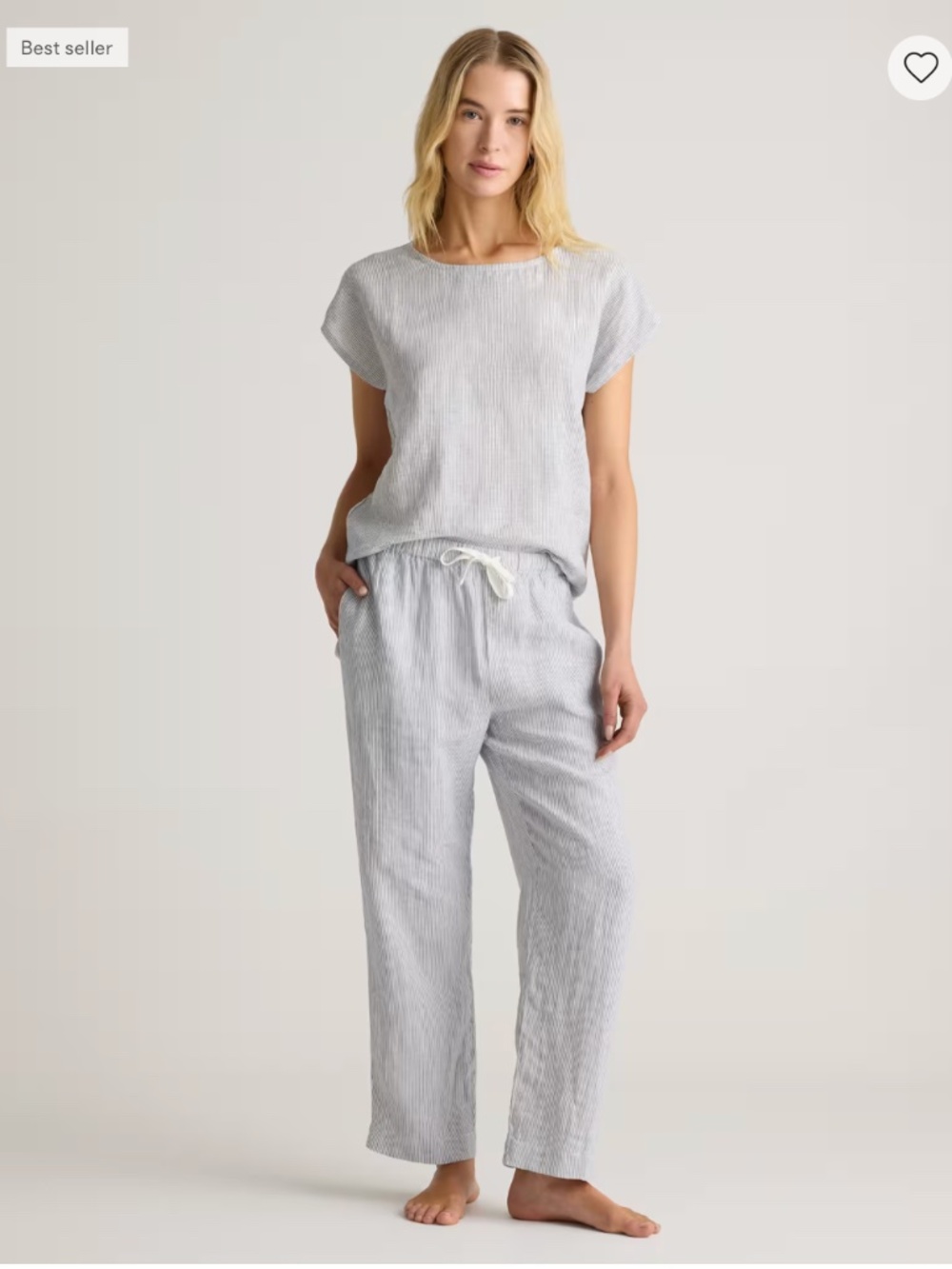 NEW QUINCE 100% European Linen Pajama Set, Blue pinstripe, Small